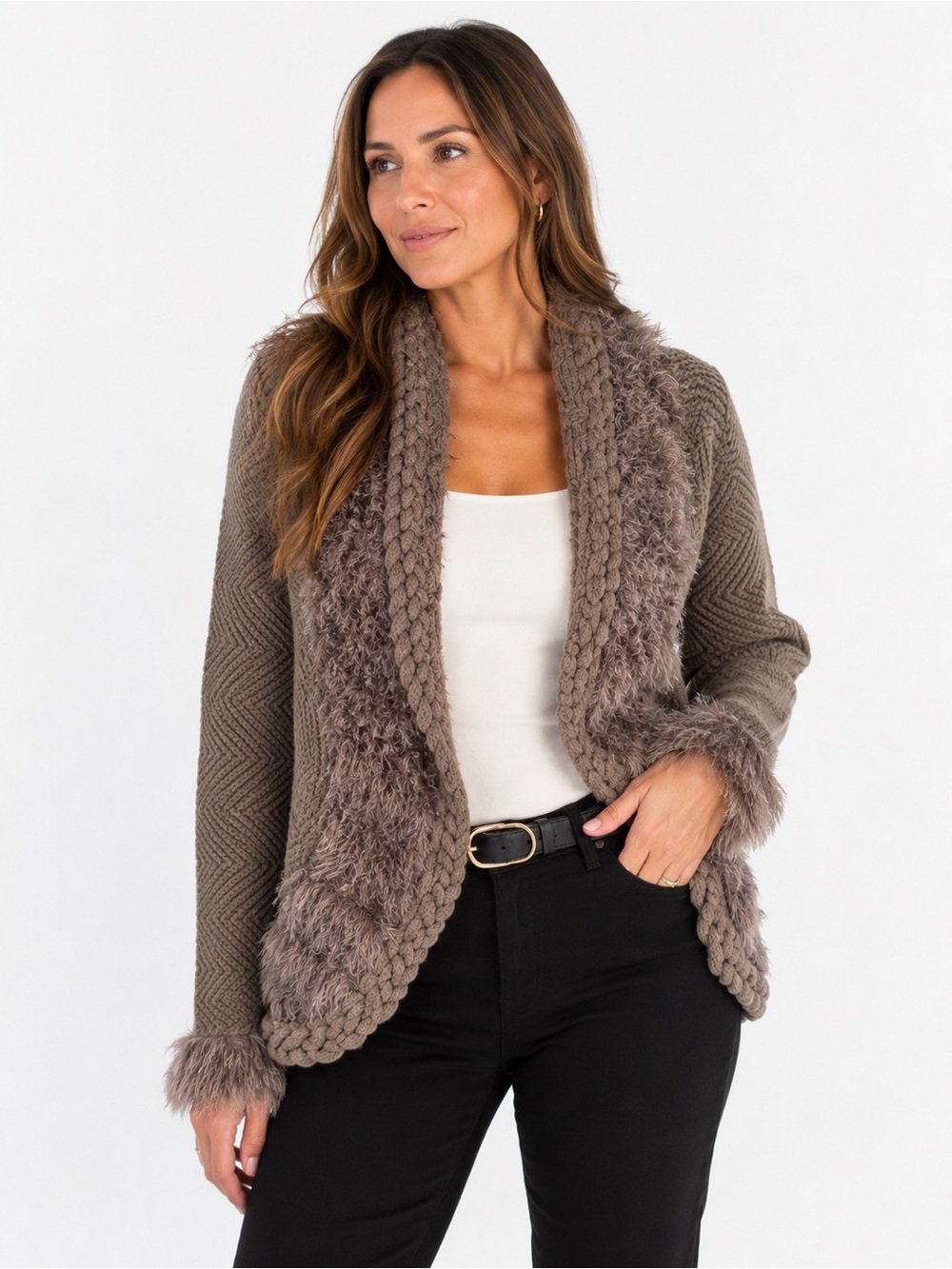 Sisters Vintage Taupe Eyelash Shaggy Cardigan Boho Whimsygoth Y2K small/medium